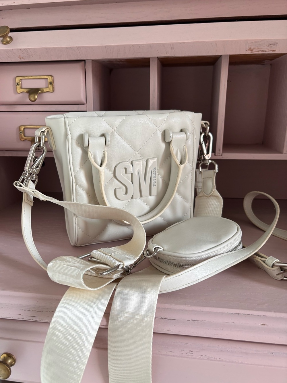 Steve Madden Quilted Mini Tote in Cream